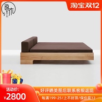 Nordic solid wood oak soft back bed bedroom 1 8 m double bed black walnut tatami suspended bed low bed