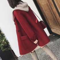 Hong Kong Tide brand 2021 autumn and winter New Fashion wine red medium long size woolen coat woolen coat women