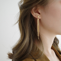 925 Silver Needle Stars Ear Nail Streaming Suear Line A Pair Of Two Wear Earrings Female Long Temperament Round Face FACE LEMMER
