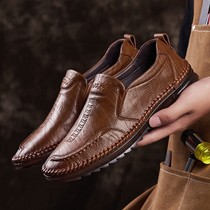 Tide brand 2021 summer new business casual shoes mens leather leather vintage Joker bull tendon lazy shoes shoes
