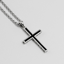 925 Silver Cross Mens Necklace Black Tide Men Hip Hop Pendant Student Sterling Silver Necklace 1972