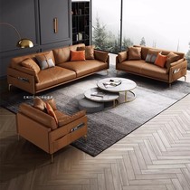 Office Sofa Reception Room Genuine Leather Trio Place Office Sofa Brief Modern Business Tea Table Combo Suit