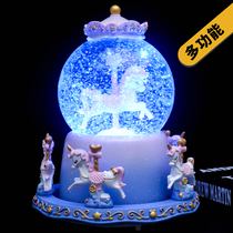 Trojan unicorn rotating snow music box transparent crystal ball decoration to send girls holiday childrens gifts