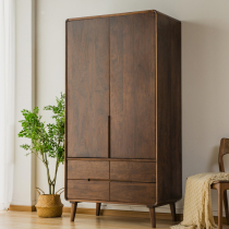 Nordic black walnut wardrobe Red Oak cherry wood storage wardrobe storage two-door drawer cloakhouse can be customized