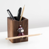 Wooden pen holder Creative fashion cute Nordic personality simple office desktop ornaments Solid wood makeup brush bucket