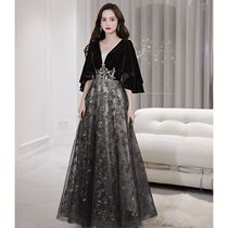 Evening dress dress big code Fat mm banquet 2022 new light lavish high-end temperament Annual Meeting Black Slim 200 Catwoman