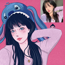 Lazy wind couple hand-painted head portrait real-life photo avatar realistic cartoon character design production