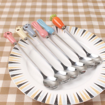 Cute mixing spoon stainless steel coffee spoon long handle mixing spoon small spoon milk tea juice creative ceramic handle spoon