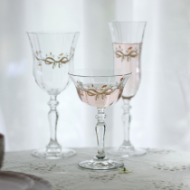 retro Middle-aged British pink bow crystal glass goblet red wine glass champagne glass