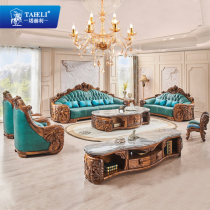 A pint of guiturium bungalow sofa genuine leather solid wood combined headlayer cow leather Euro-style luxurious villa luxury home furnishings