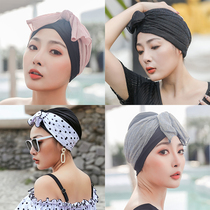Swimming cap female long hair special cute Korean loose head Japanese face bubble hot spring fashion fabric tide