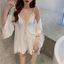 SADO YINER Court style sexy princess SUSPENDER NIGHT dress Lace cardigan robe Pajama two-piece suit female