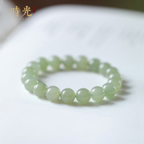 Natural and Tian Yu string female ice-solid bar green seafood single lap green white jade bracelet mens gift