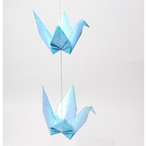 Pearl sky blue handmade origami stacked paper crane finished thread a string of 5 wedding decorations