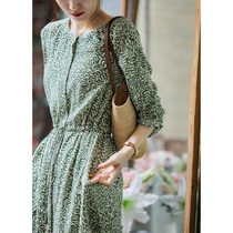 RAGR green oxygen sense at a glance into the pit Green lace-up waist breathable mulberry silk dress