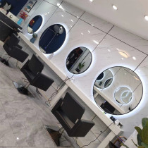 Round barber mirror table single-sided wall-mounted hair salon hair cutting special European-style hair salon mirror table round mirror with lamp hot dyeing