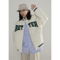 NARRATOR 21AW Japanese simple diamond lattice baseball collar cotton jacket BF loose wild warm cotton coat men and women
