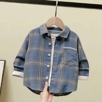 Boy shirt Spring and autumn in child Plaid Shirt Children Dress Foreign Air Baby Long Sleeve Cotton Blouse Thin 