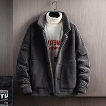 Cotton-padded men's autumn and winter new short ruffian handsome large size lamb wool cotton-padded jacket men's plus velvet padded cotton-padded jacket coat