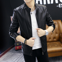 Popular logo autumn and winter new leather leather men slim Korean version of the youth plus fleece motorcycle jacket casual jacket men