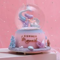 Cartoon mermaid Crystal ball transparent dream rotating music box ball ball girl princess gift large snowflake lamp
