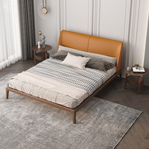 Solid Wood leather Nordic bed Ash minimalist 1 8 m bedroom Double 1 5 Small Apartment 1 2m single bed