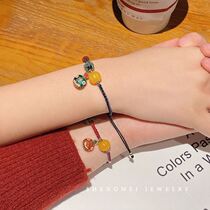 Big Head Bottle Hands for Ornaments Collection National Wind Devout Gold Beast Couple Red Rope Bracelet Women Ins Retro Little Crowd Design Sense