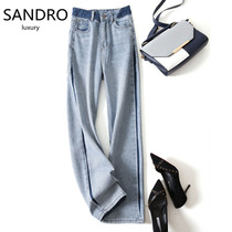SANDRO LUXURY Japanese light LUXURY wide leg pants womens high waist drape thin straight jeans womens pants