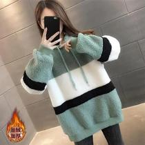 Winter maternity dress plus velvet thickened lamb wool sweater womens color long Korean version of female tide ins hooded coat