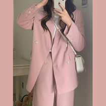 YOUZIQI pink suit jacket woman 2022 new Korean version 100 hitch loose and slim outline early spring west suit