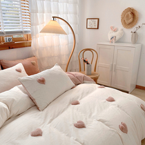 Cute girl heart padded autumn and winter milk velvet four-piece set of three-dimensional love quilt cover warm coral fleece bedding