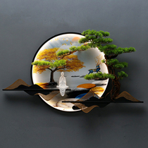 New Chinese style Chinese style round wall pendant living room entrance tea room background wall decoration welcome pine with lamp hanging painting