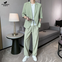 Rich bird net red fried street suit men summer ice silk two-piece suit Tencel tide brand wear ins Ruffian handsome suit men
