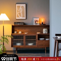 Black Walnut sideboard Nordic Japanese living room light luxury solid wood wine cabinet modern simple high cabinet shelf tea cabinet