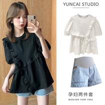 Maternity summer suit Summer thin loose thin sweet doll shirt top Casual shorts Summer dress