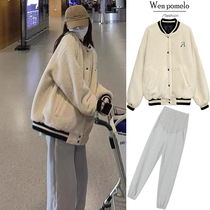 Pregnant women autumn and winter sweater cardigan jacket plus velvet thickened autumn and winter wear fashion suit womens lamb hair top winter