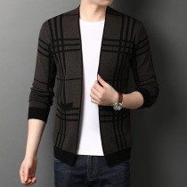 Classic car thin sweater cardigan black striped middle-aged fashion casual slim sweater coat spring and autumn mens
