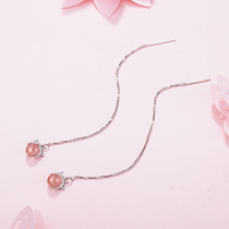 925 Pure Silver Strawberry Crystal Cat Ear Thread Japan-ROK Version Cute Little Cat Long streaming Sussens ear accessories new earrings