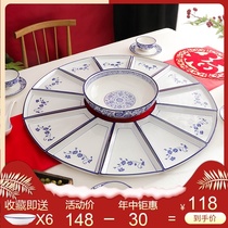 Net red reunion ceramic platter tableware combination creative home New Years Eve dinner New Year plate set blue and white porcelain round table