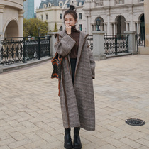 Hooded houndstooth trench coat womens 2022 spring and autumn new high-end temperament Korean style British style coat