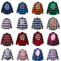 ANTI SOCIAL SOCIAL CLUB ASSC Plaid Shirt shirt cherry blossom tie-dyed loose mens and womens shirt Tide brand