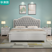  Light luxury style American solid wood bed 1 35m Single double bed 1 8m Simple modern small apartment High box storage 1 5m