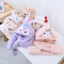 Childrens cap star dew one hat scarf gloves winter imitation rabbit velvet warm female treasure windproof ear protection super cute cute cute