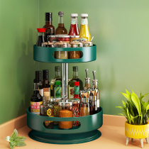  Kitchen seasoning shelf countertop corner can be rotated double layer to put condiments oil salt sauce and vinegar bottles special storage plate