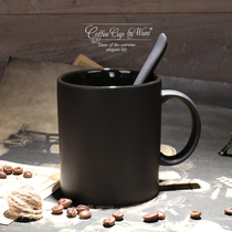 European high-grade ceramic black matte large capacity Mark Cup creative simple frosted coffee cup with spoon water Cup