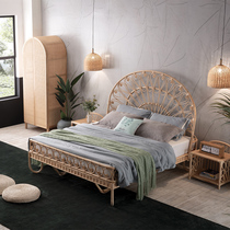 Natural really teng bian chuang ins Nordic wabi-sabi feng teng bed Japanese 1 8 meters rattan double bed and breakfast home bedroom
