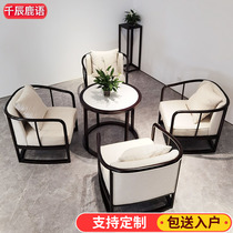 Solid Wood negotiation table and chair combination new Chinese leisure chair sales office Hotel Club Teahouse bank model room furniture