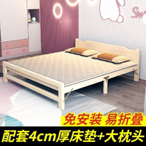 Solid wood lunch break folding bed single simple 1 2 m double household foldable portable rental room camp bed