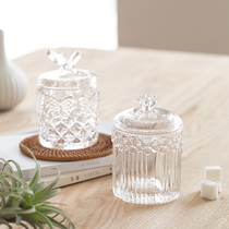 French glass relief sugar tank Cotton swab storage tank Dry candy tank Crystal jewelry ins light luxury storage toothpick box