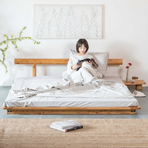 Full solid wood tatami floor-to-ceiling bed Log loft bed Double bed Japanese floor bed Low bed Simple cypress furniture